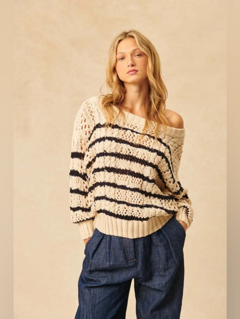 John + Jenn | Wes Open Weave Striped Sweater Size Large